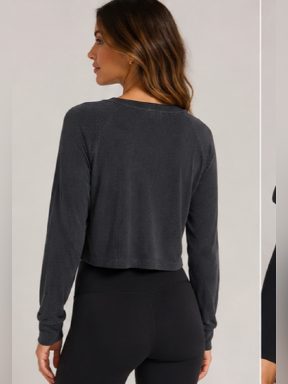 Victoria's Secret Charcoal Cropped Stripe RibbedLong-Sleeve Top casual relax - Picture 3 of 8
